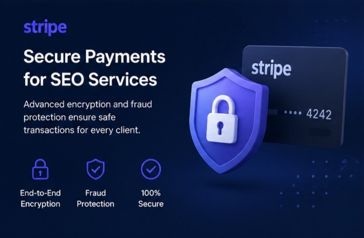 Stripe payments for SEO services with encrypted and fraud protected transactions
